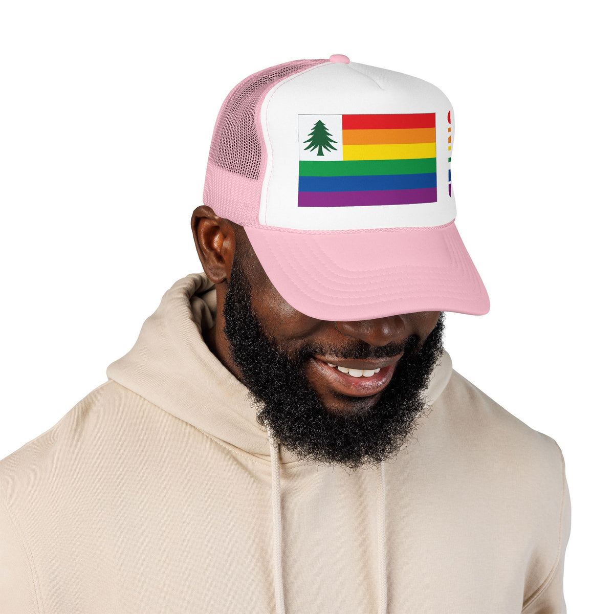New England Rainbow Pride Flag "UNITED" Printed Foam Trucker Hat, Several Color Options