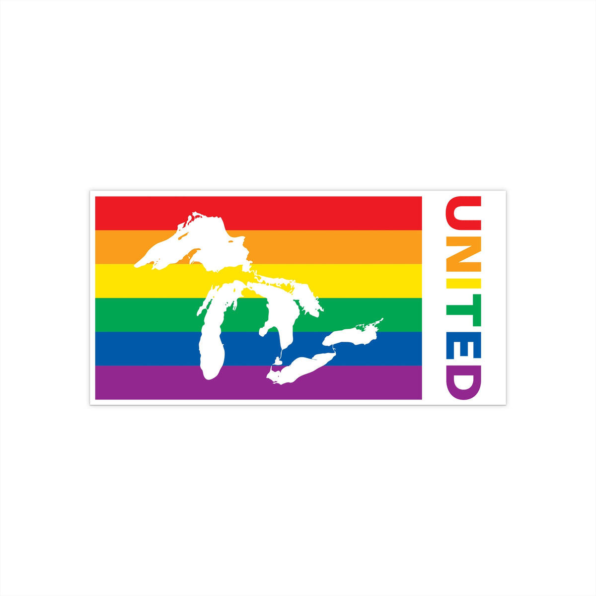 Great Lakes Region Rainbow Pride Flag "UNITED" Bumper Sticker