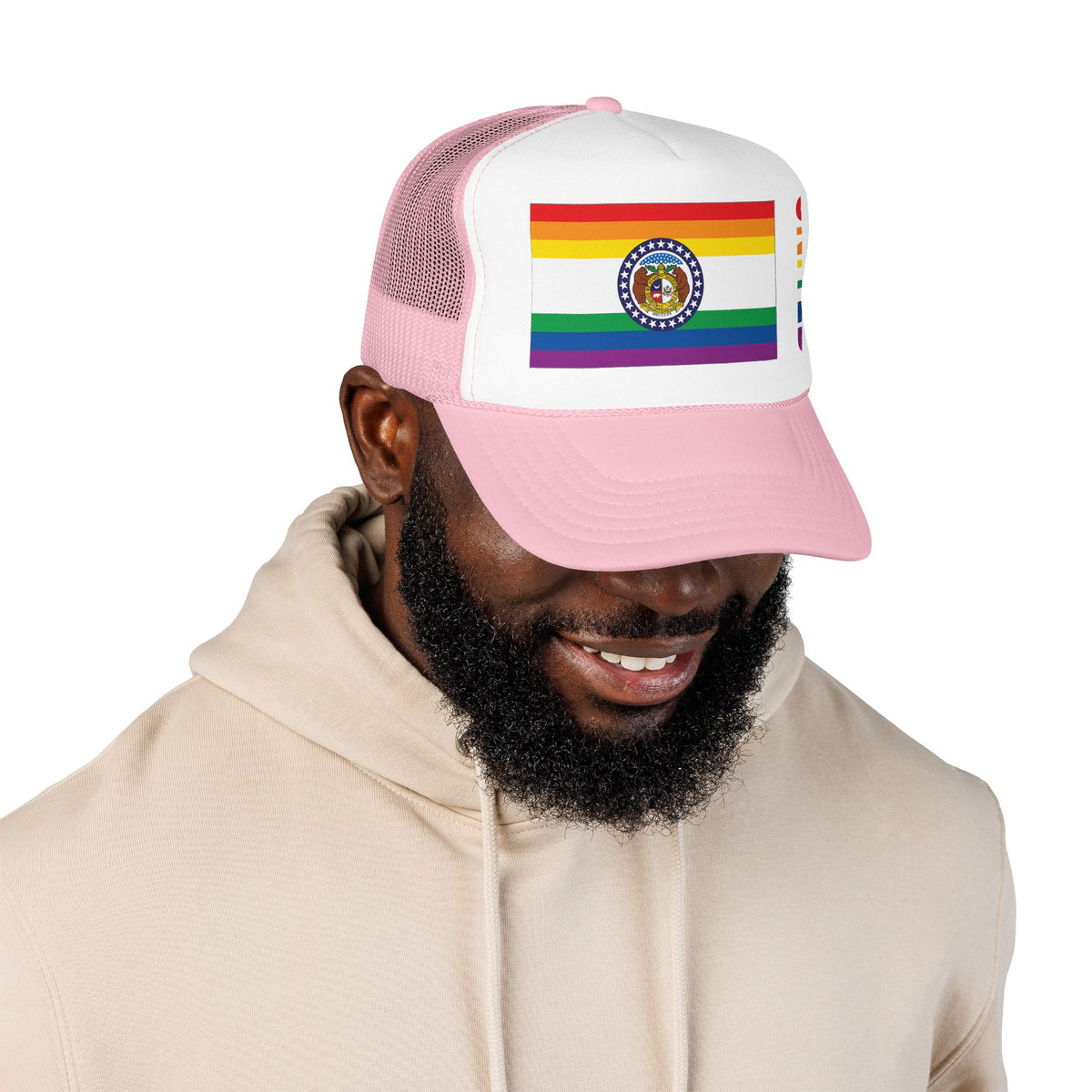 Missouri Rainbow Pride Flag "UNITED" Printed Foam Trucker Hat, Several Color Options