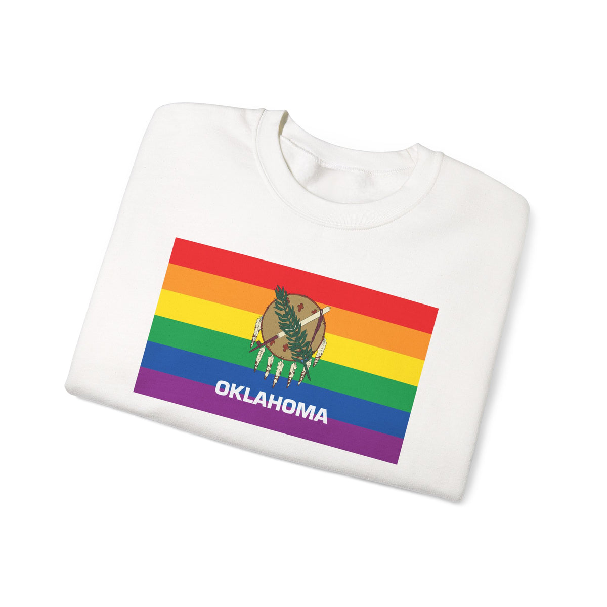Oklahoma Rainbow Pride Flag Unisex Crewneck Sweatshirt, White, Black or Light Pink