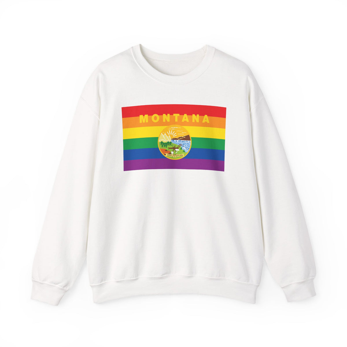 Montana Rainbow Pride Flag Unisex Crewneck Sweatshirt, White, Black or Light Pink