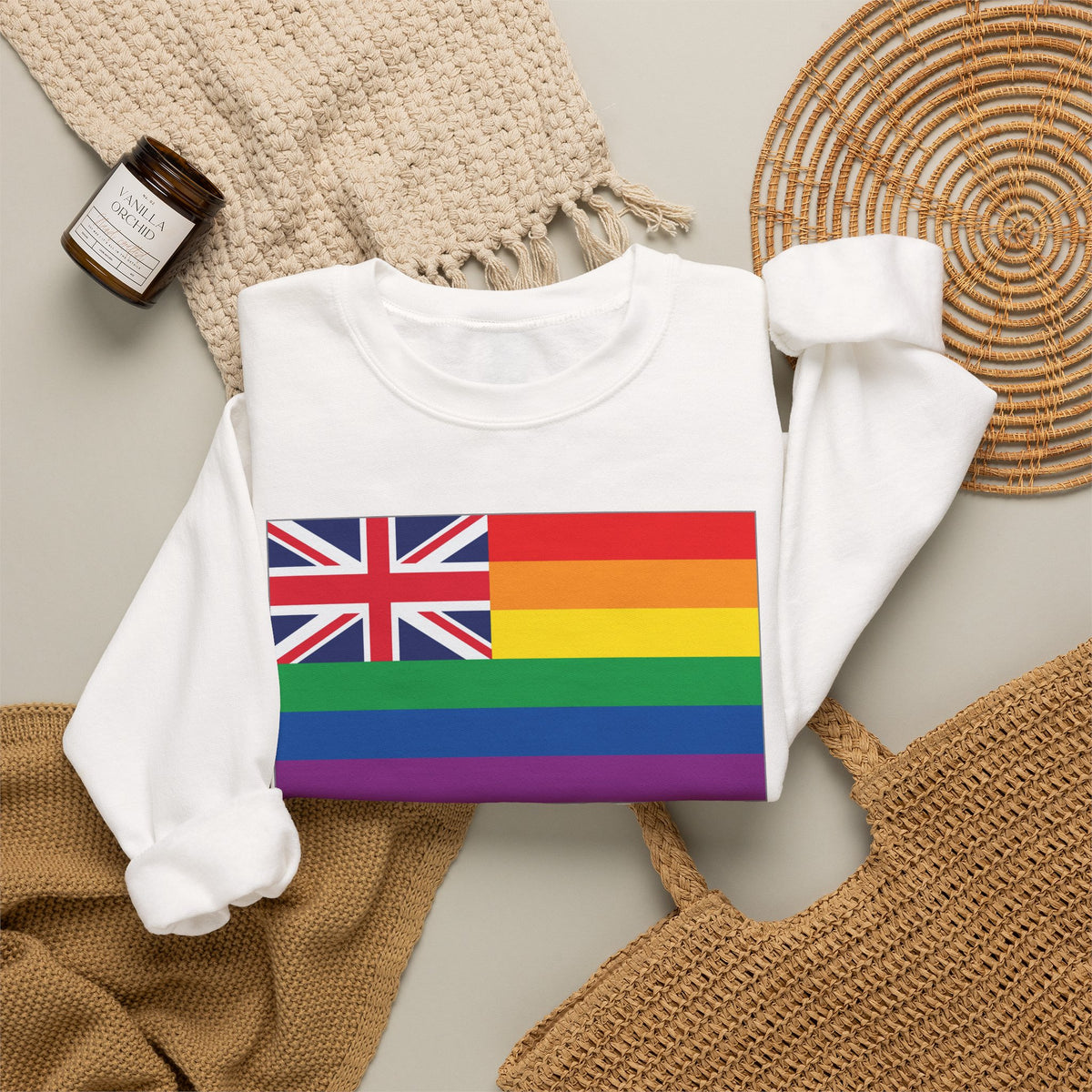 Hawai'i Rainbow Pride Flag Unisex Crewneck Sweatshirt, White, Black or Light Pink