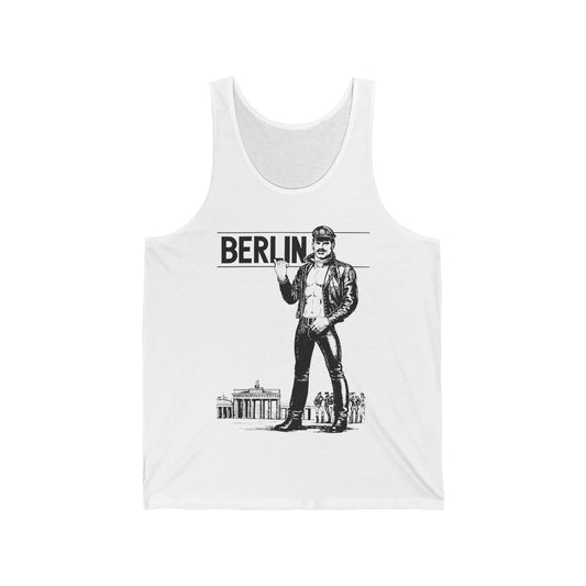 BERLIN Leather Rebel Tank Top: Black on White — Queer History & Iconic Freedom Statement