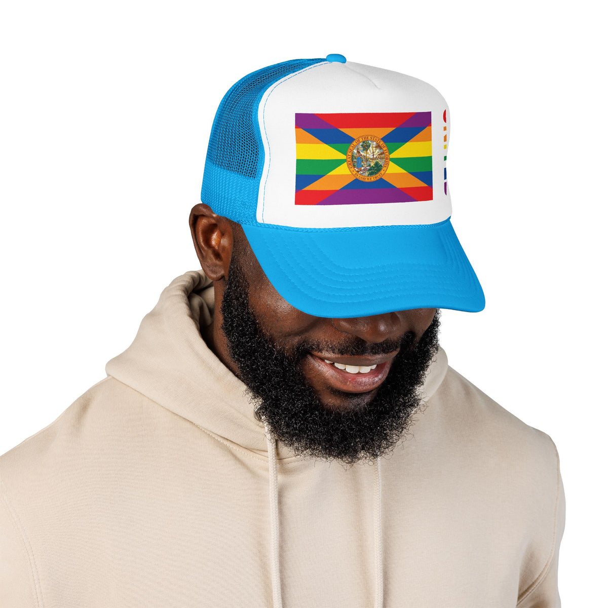 Florida Rainbow Pride Flag "UNITED" Printed Foam Trucker Hat, Several Color Options