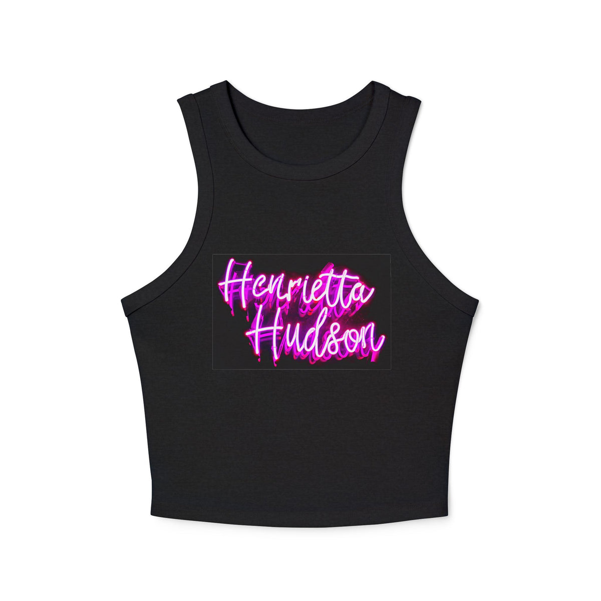 Neon Sign Micro Rib Racer Tank Top - Black and Pink