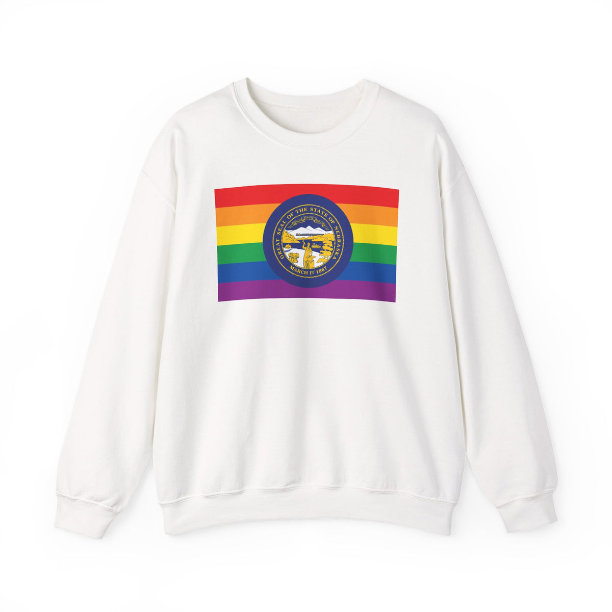 Nebraska Rainbow Pride Flag Unisex Crewneck Sweatshirt, White, Black or Light Pink