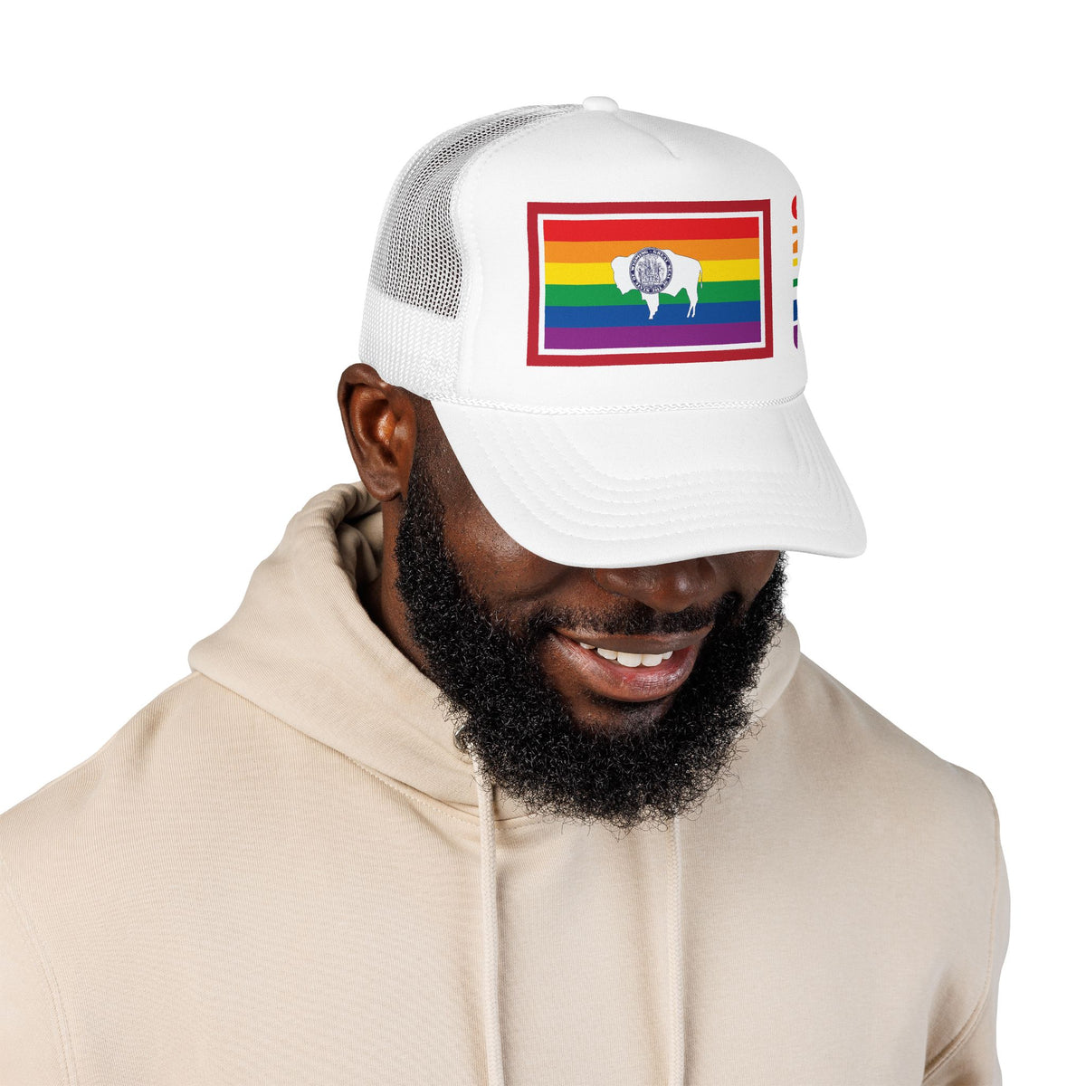 Wyoming Rainbow Pride Flag "UNITED" Printed Foam Trucker Hat, Several Color Options