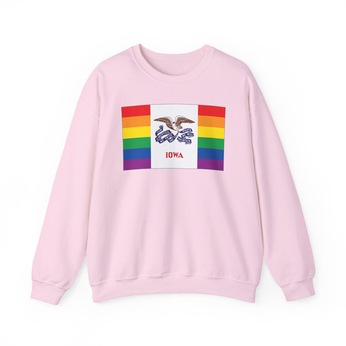 Iowa Rainbow Pride Flag Unisex Crewneck Sweatshirt, White, Black or Light Pink