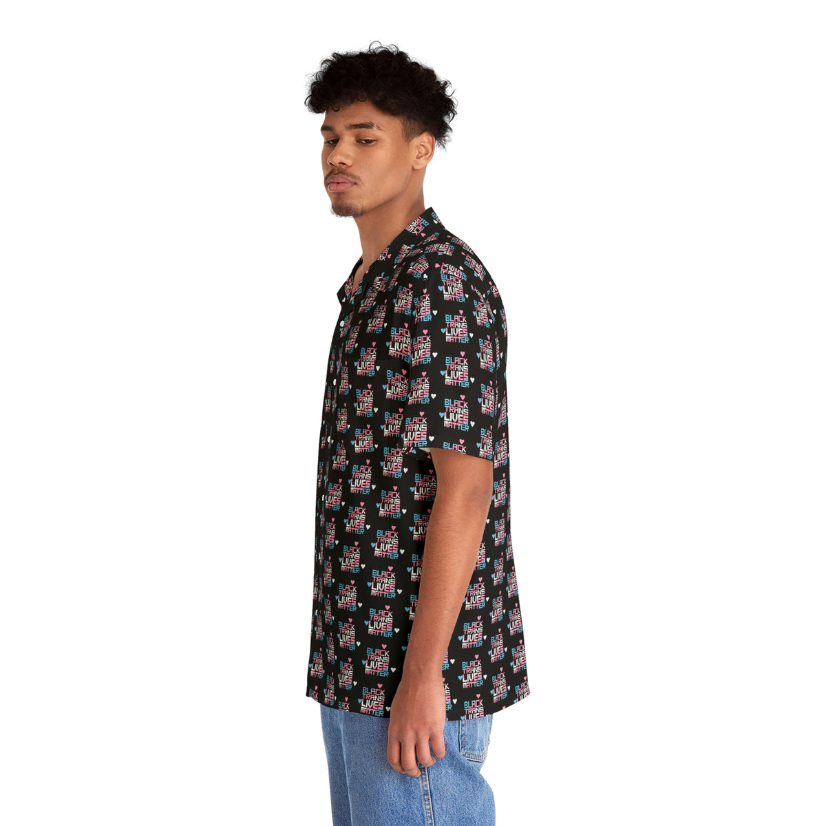 BLACK TRANS LIVES MATTER Retro Hawaiian Shirt Style - San Francisco Tenderloin Deco on Black