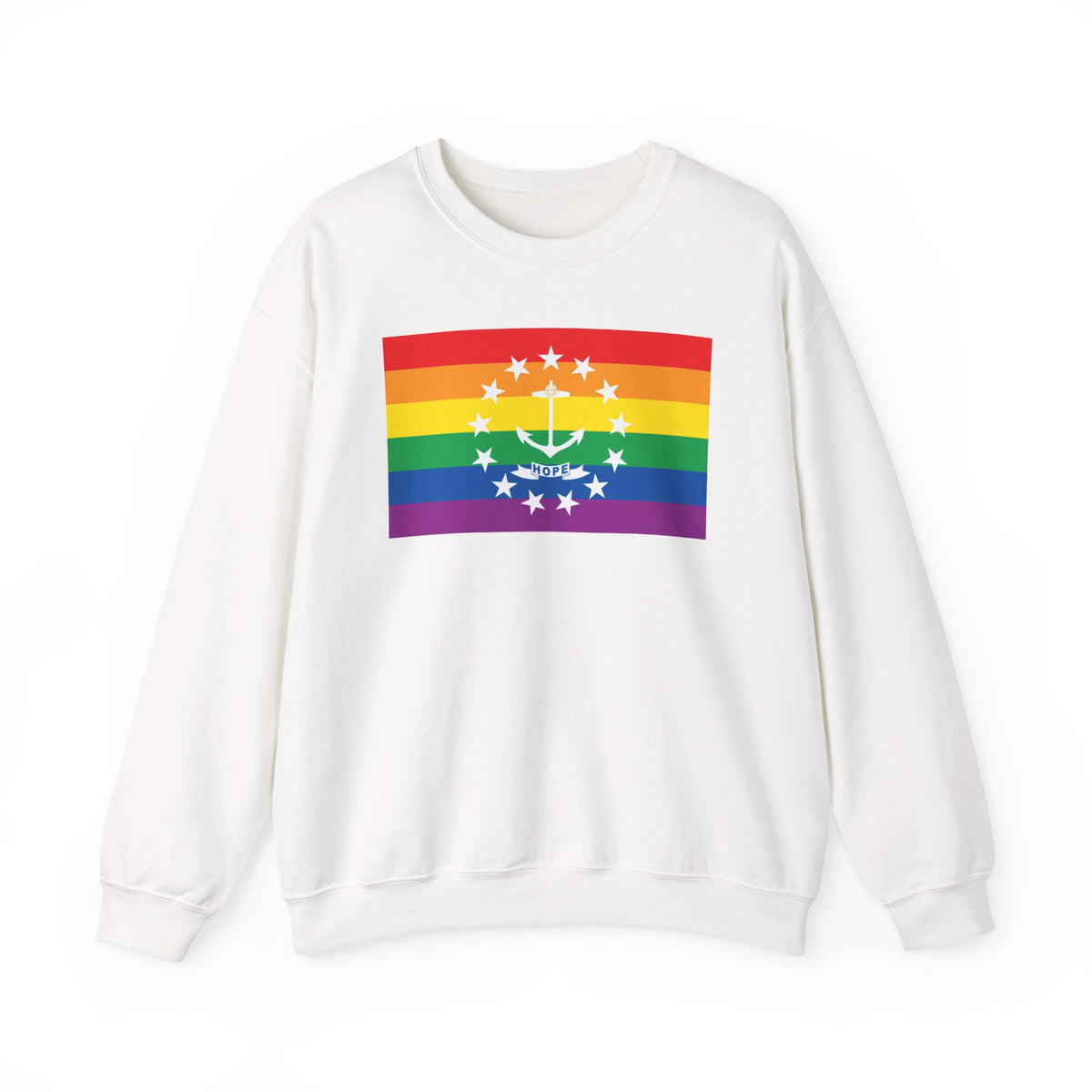 Rhode Island Rainbow Pride Flag Unisex Crewneck Sweatshirt, White, Black or Light Pink