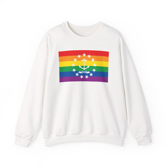 Rhode Island Rainbow Pride Flag Unisex Crewneck Sweatshirt, White, Black or Light Pink