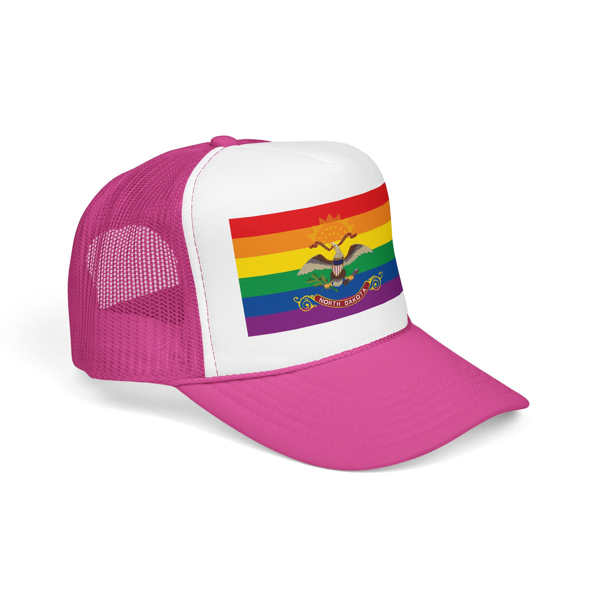 North Dakota Rainbow Pride Flag "UNITED" Printed Foam Trucker Hat, Several Color Options