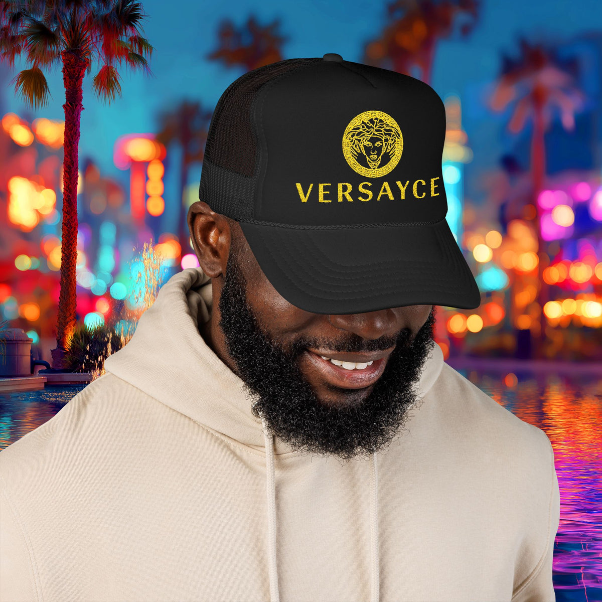 VERSAYCE Gold Logo Embroidered Trucker Hat