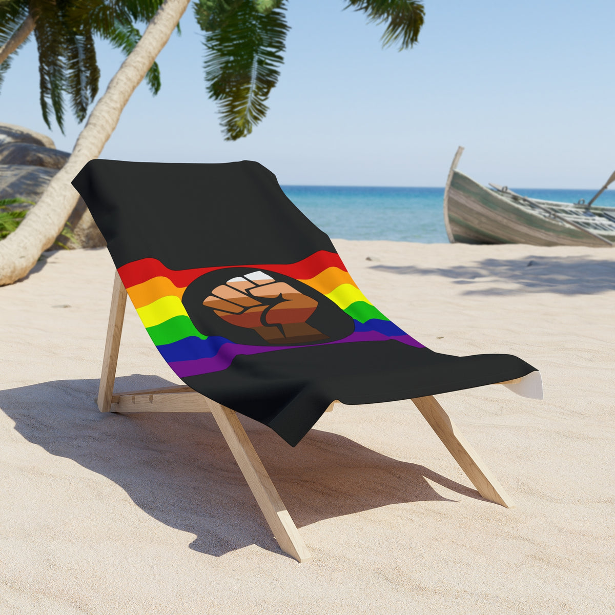 Queer People of Color (POC) Pride Flag Beach Towel - vertical deco