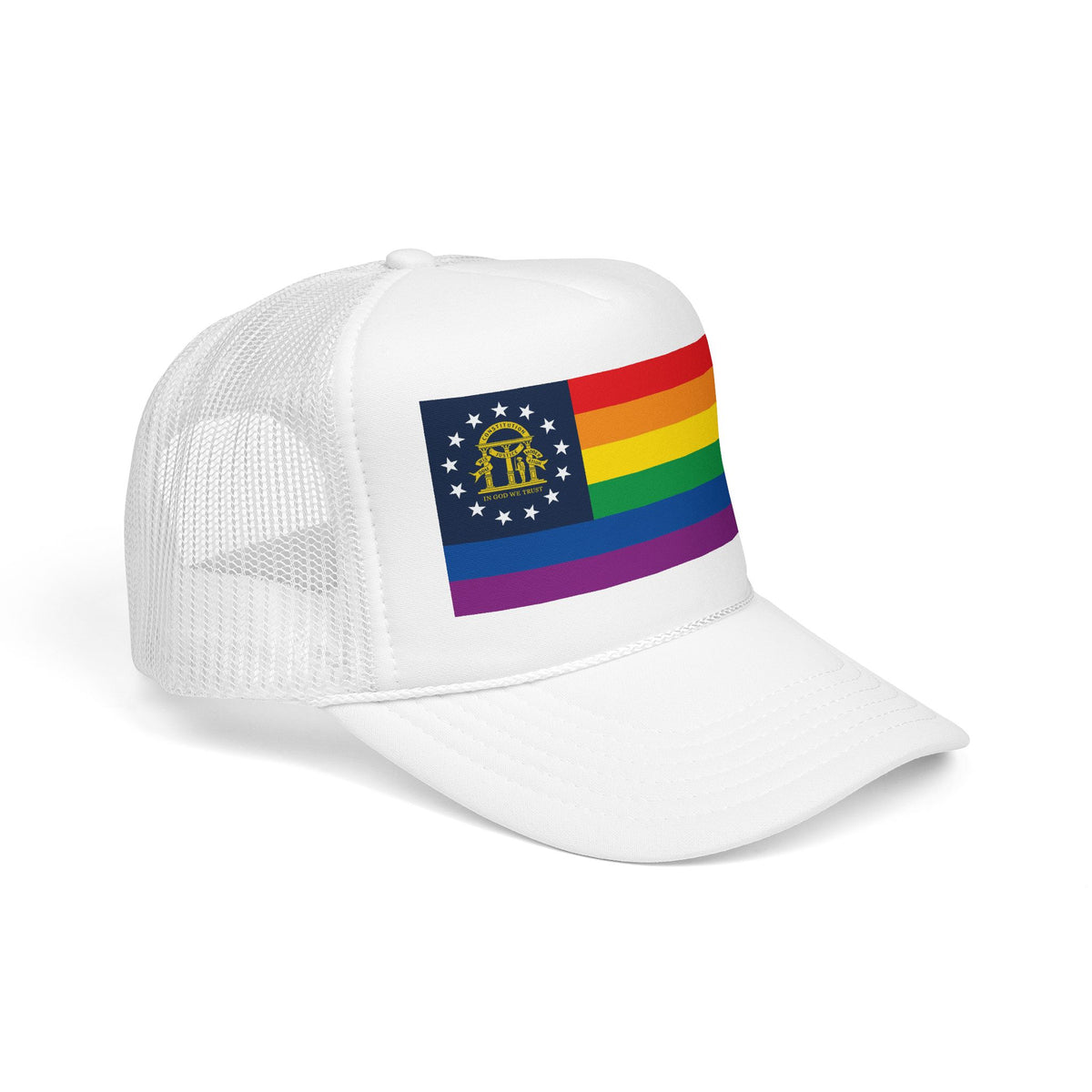 Georgia Rainbow Pride Flag "UNITED" Printed Foam Trucker Hat, Several Color Options