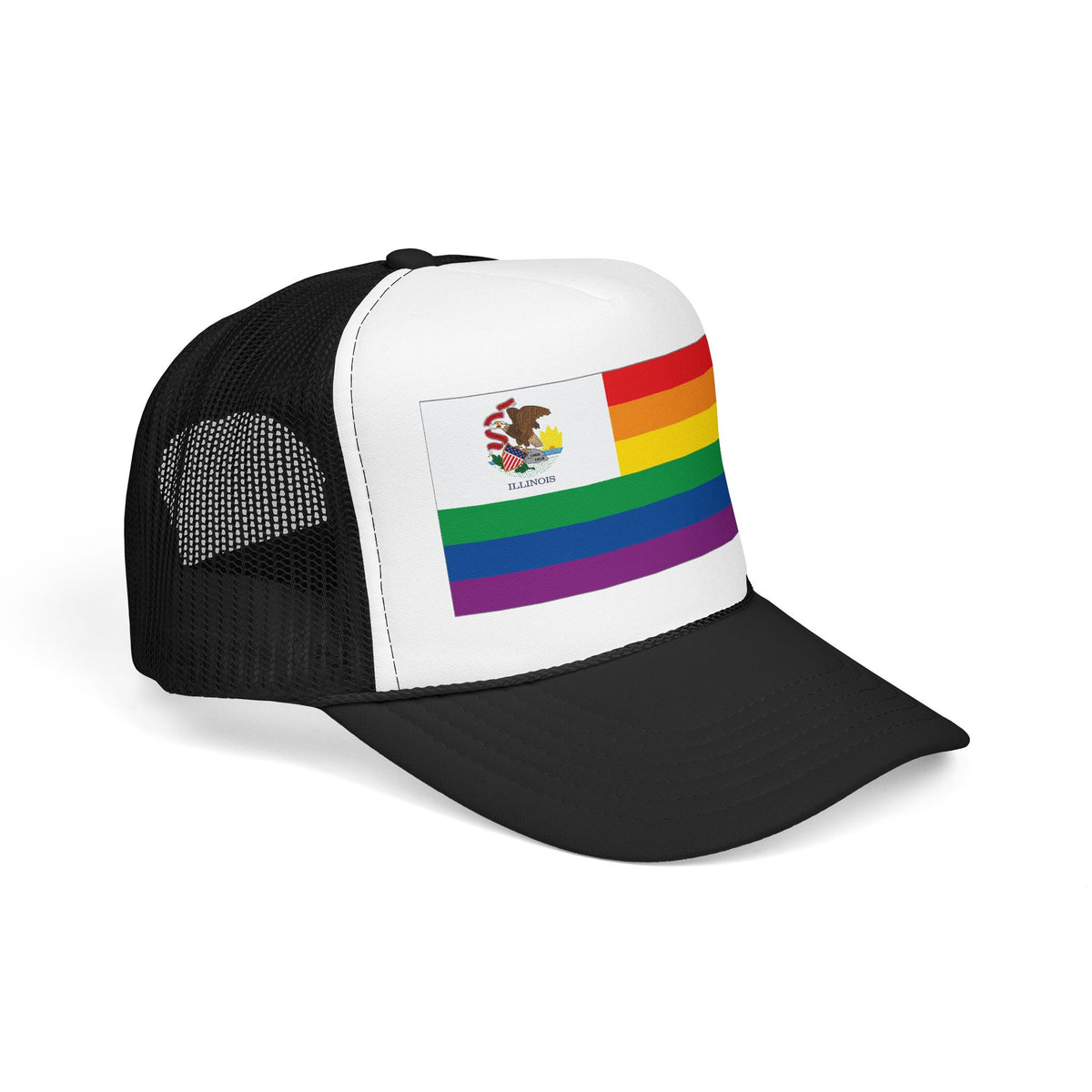 Illinois Rainbow Pride Flag "UNITED" Printed Foam Trucker Hat, Several Color Options