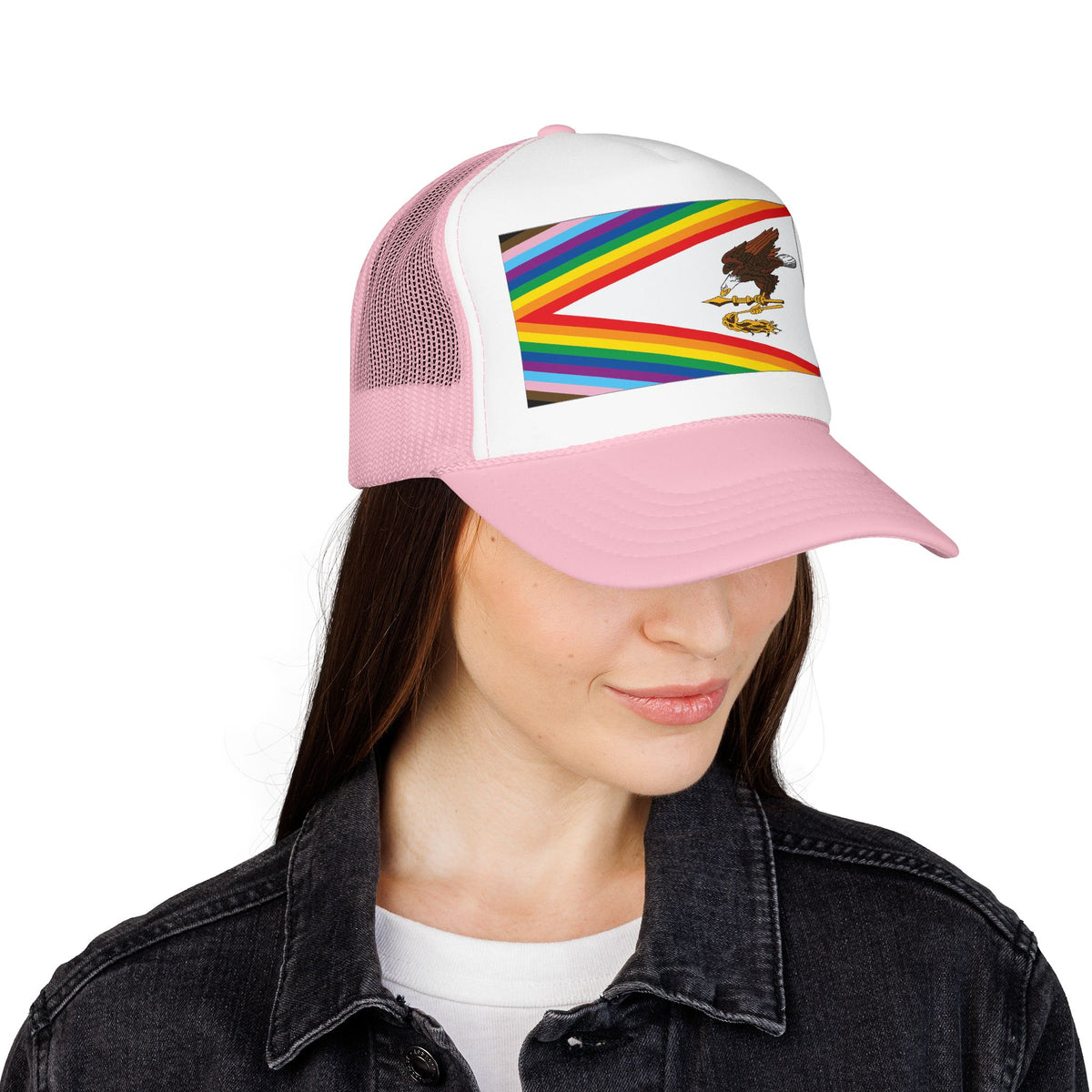 American Samoa Rainbow Pride Flag "UNITED" Printed Foam Trucker Hat, Several Color Options