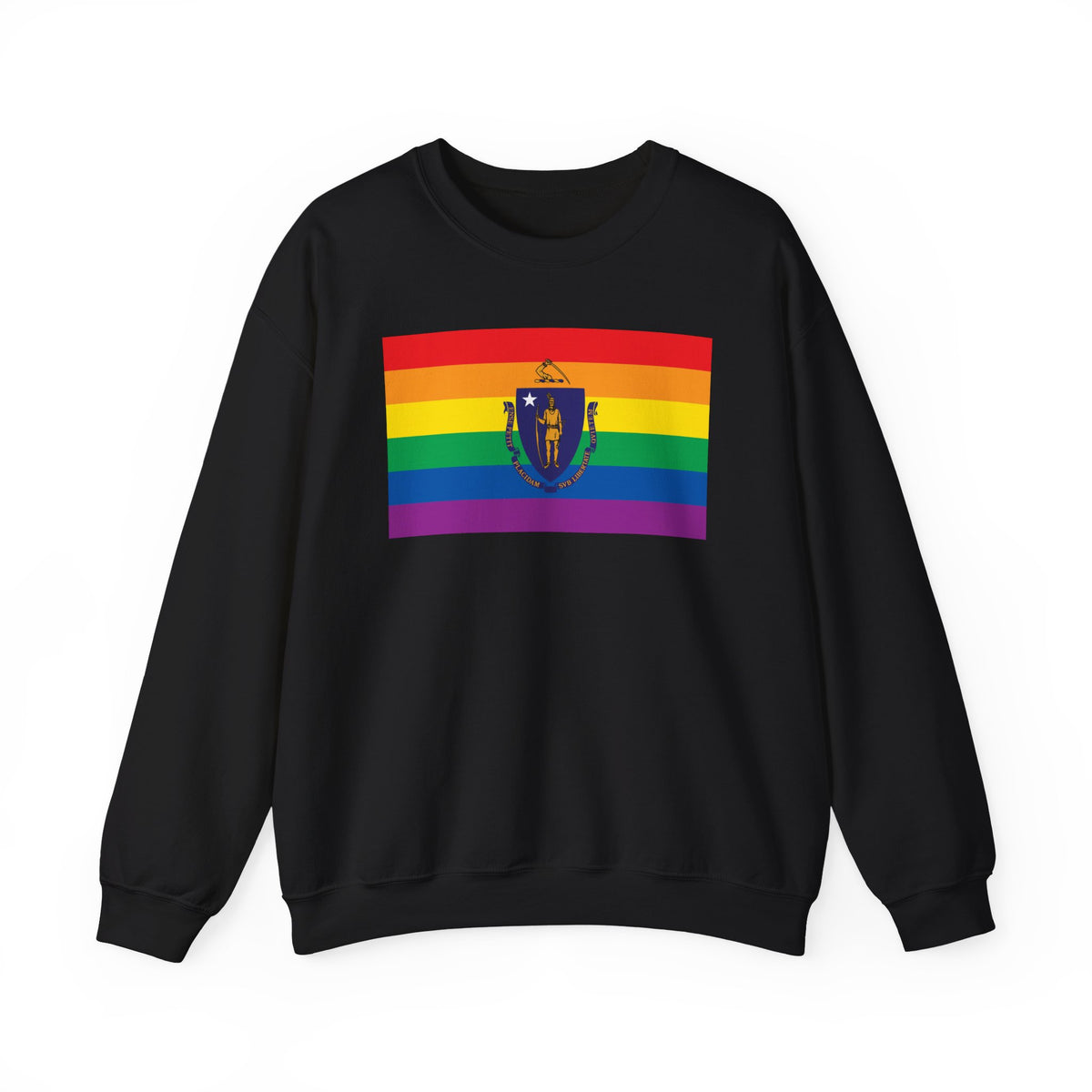 Massachusetts Rainbow Pride Flag Unisex Crewneck Sweatshirt, White, Black or Light Pink