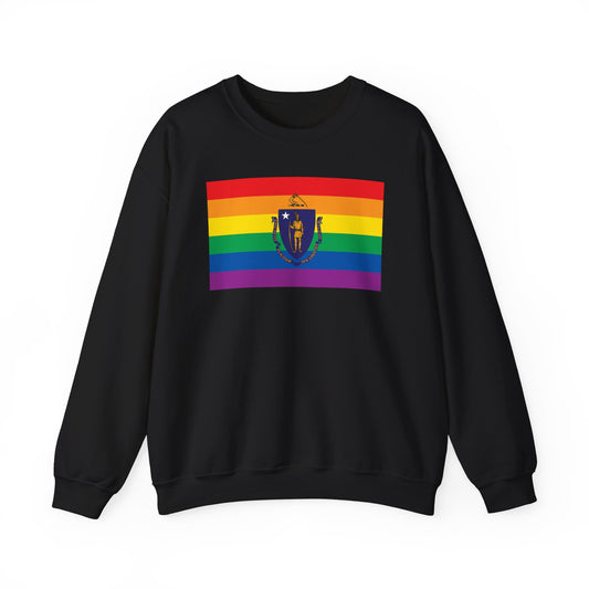 Massachusetts Rainbow Pride Flag Unisex Crewneck Sweatshirt, White, Black or Light Pink