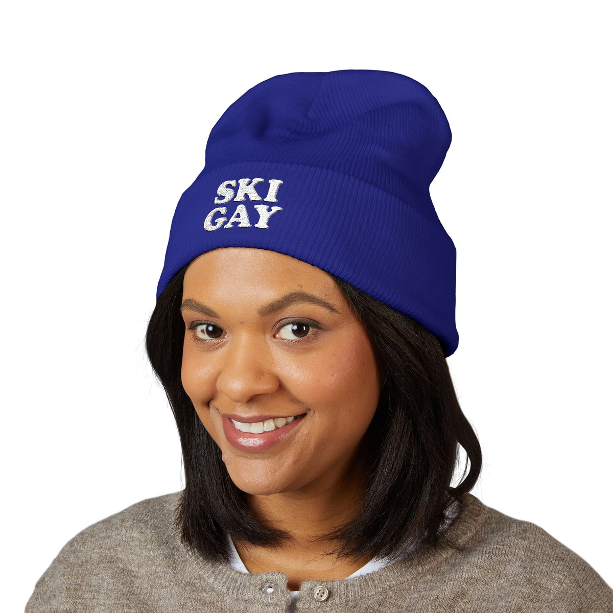 SKI GAY Knit Beanie - white deco