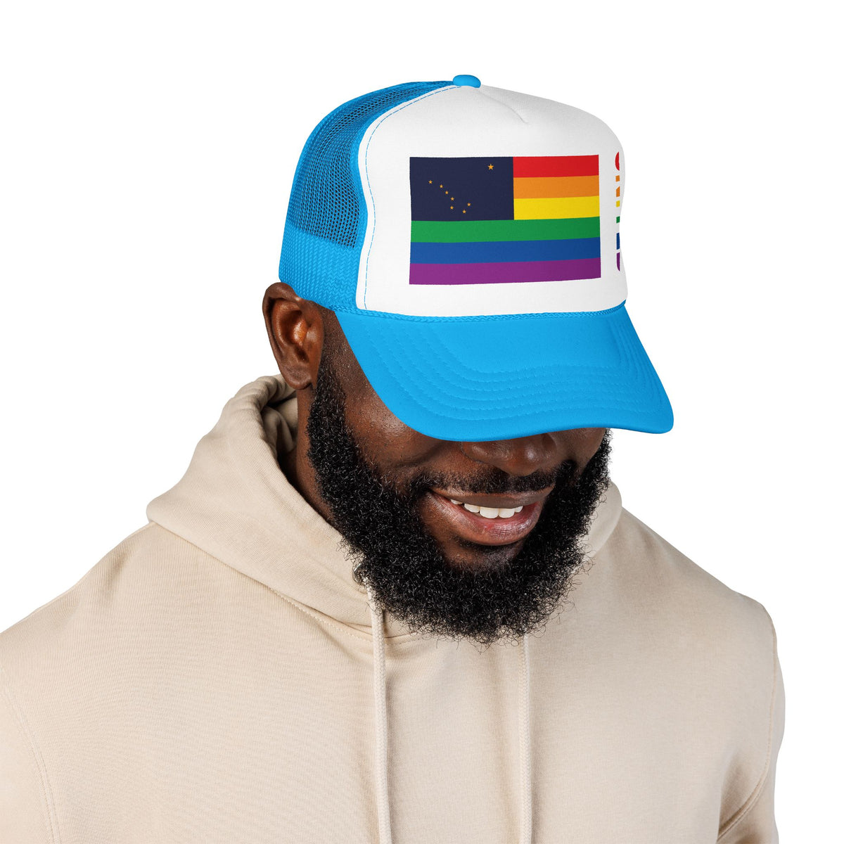 Alaska Rainbow Pride Flag "UNITED" Printed Foam Trucker Hat, Several Color Options