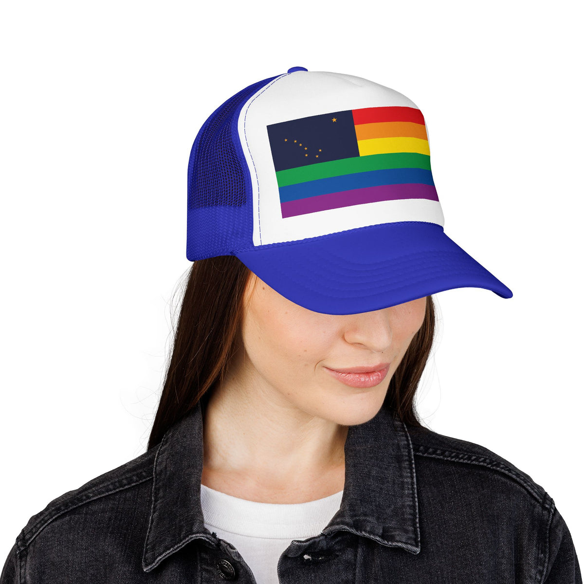 Alaska Rainbow Pride Flag "UNITED" Printed Foam Trucker Hat, Several Color Options