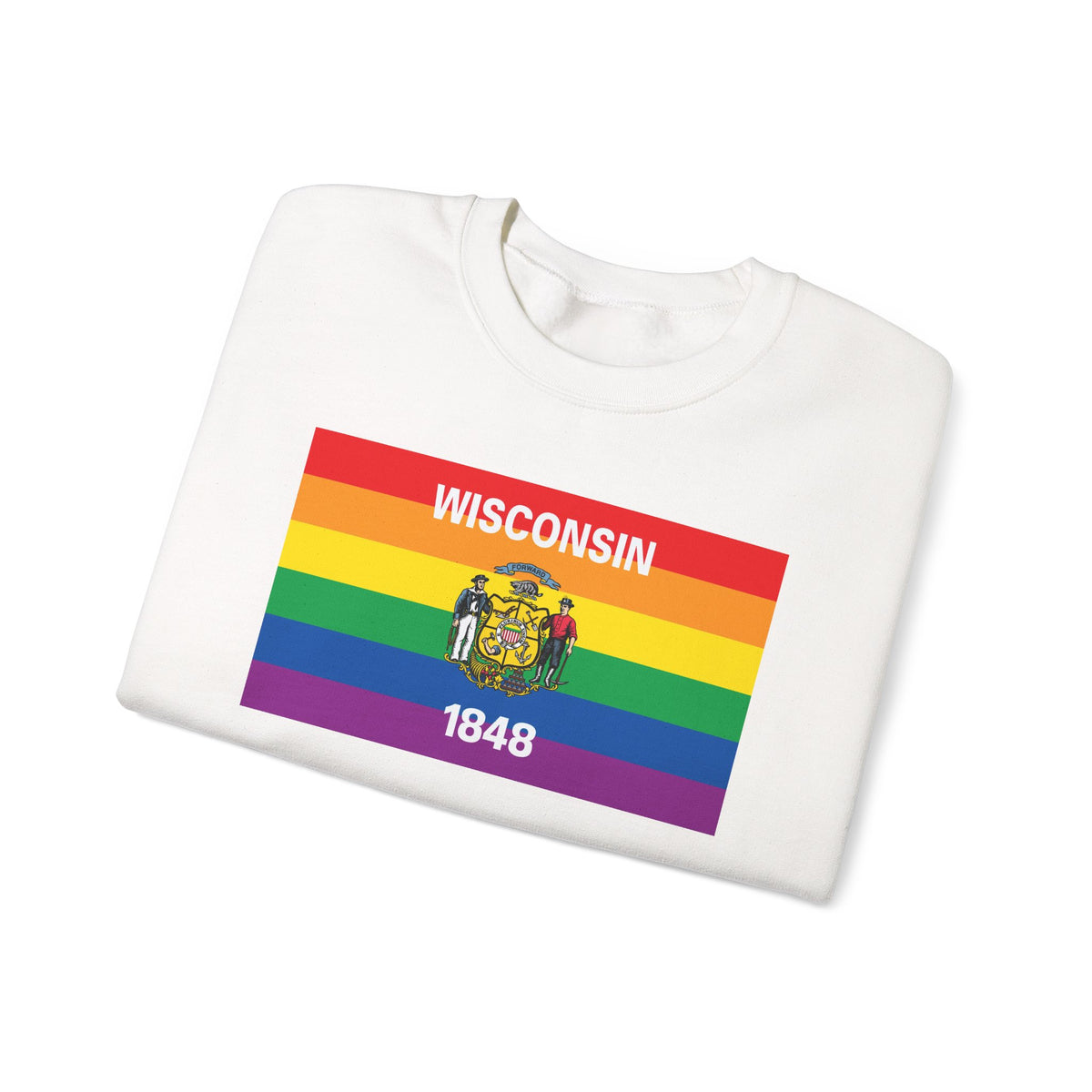 Wisconsin Rainbow Pride Flag Unisex Crewneck Sweatshirt, White, Black or Light Pink