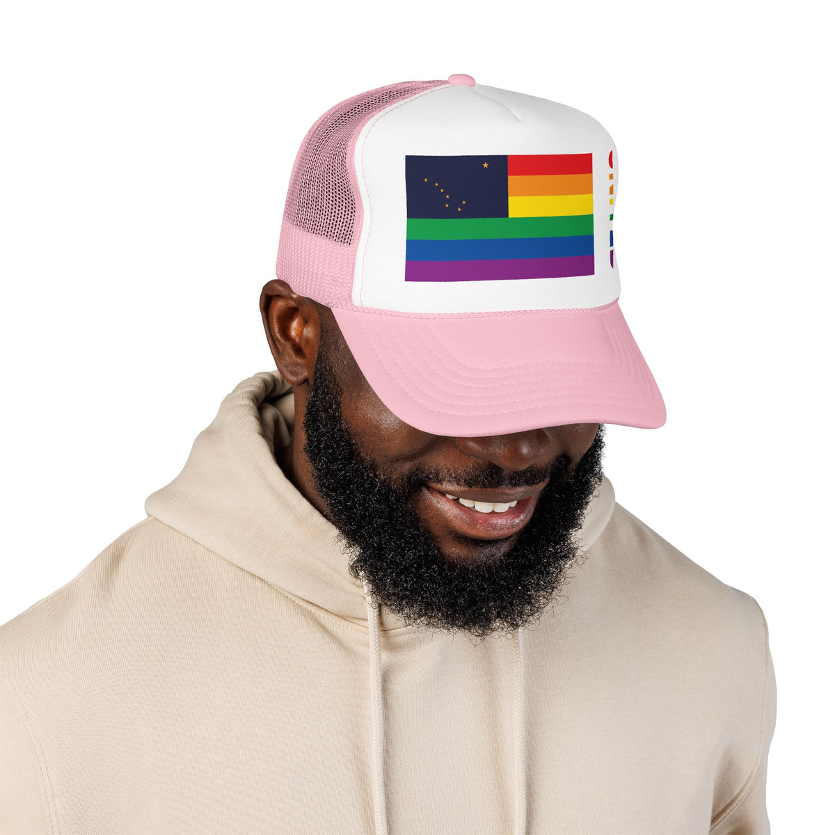 Alaska Rainbow Pride Flag "UNITED" Printed Foam Trucker Hat, Several Color Options