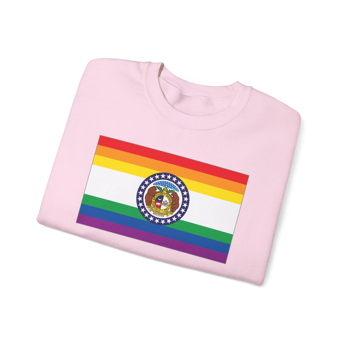 Missouri Rainbow Pride Flag Unisex Crewneck Sweatshirt, White, Black or Light Pink