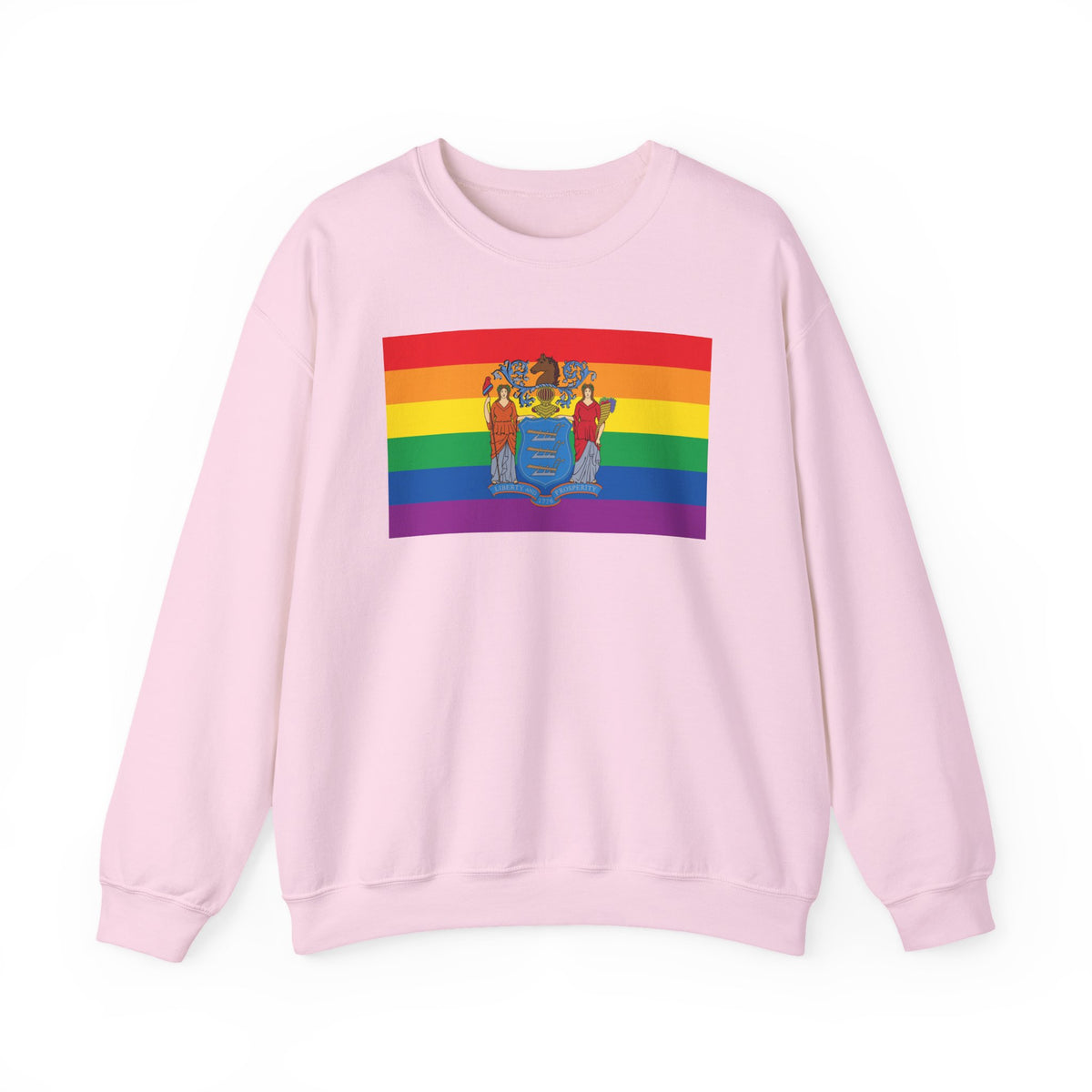 New Jersey Rainbow Pride Flag Unisex Crewneck Sweatshirt, White, Black or Light Pink