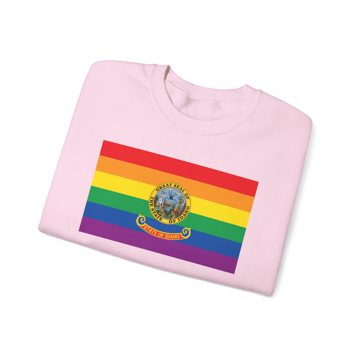 Idaho Rainbow Pride Flag Unisex Crewneck Sweatshirt, White, Black or Light Pink