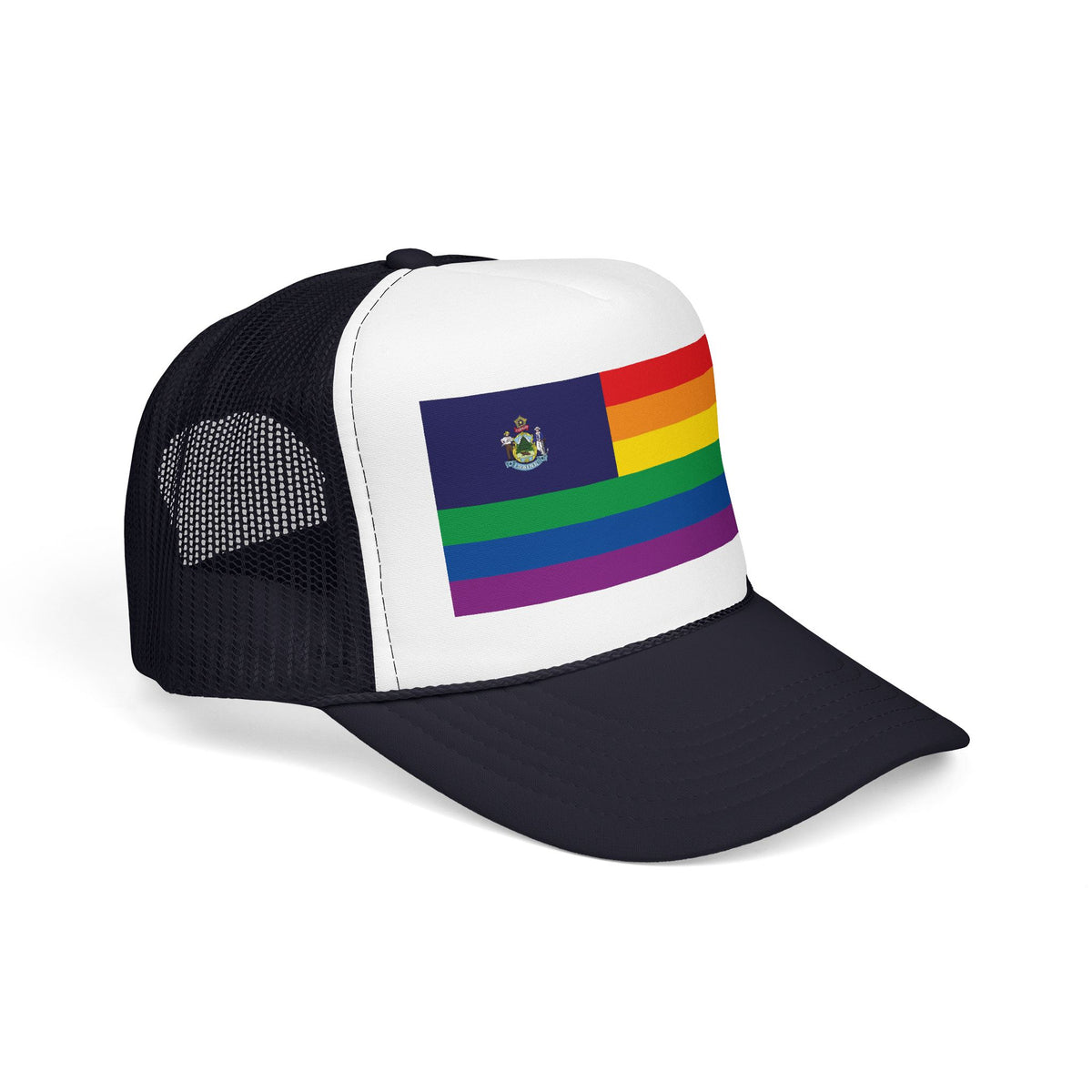Maine Rainbow Pride Flag "UNITED" Printed Foam Trucker Hat, Several Color Options