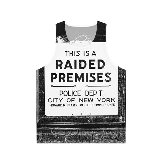 The Stonewall Inn Police Raid Sign Tank Top, Black with White Deco Pattern