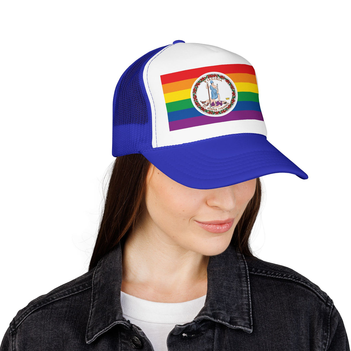 Virginia Rainbow Pride Flag "UNITED" Printed Foam Trucker Hat, Several Color Options