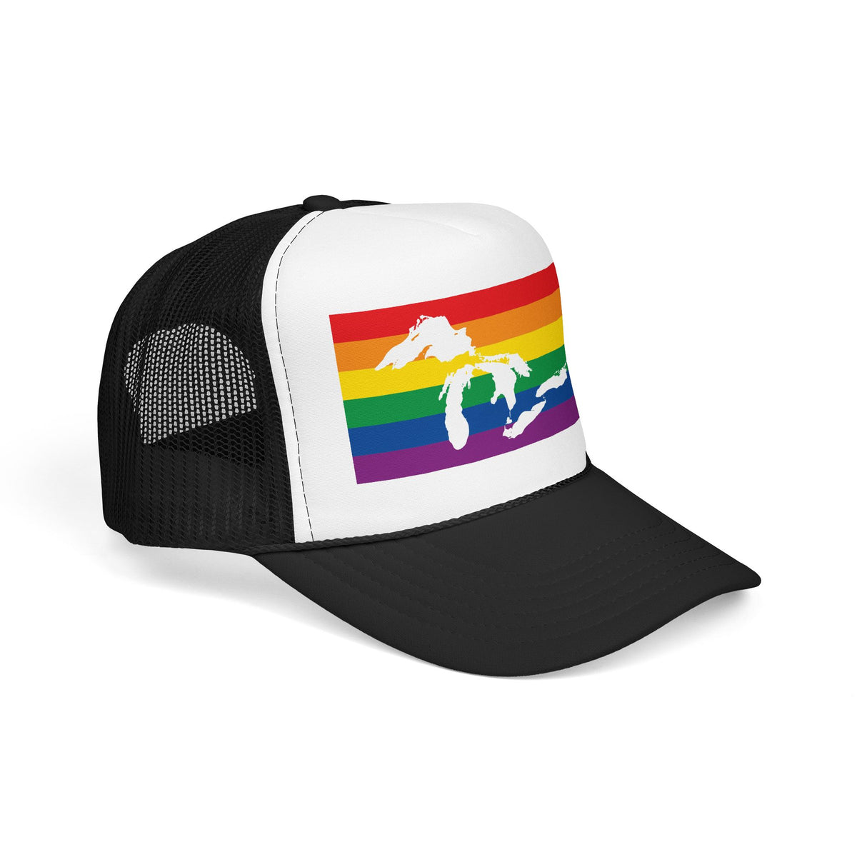 Great Lakes Region Rainbow Pride Flag "UNITED" Printed Foam Trucker Hat, Several Color Options