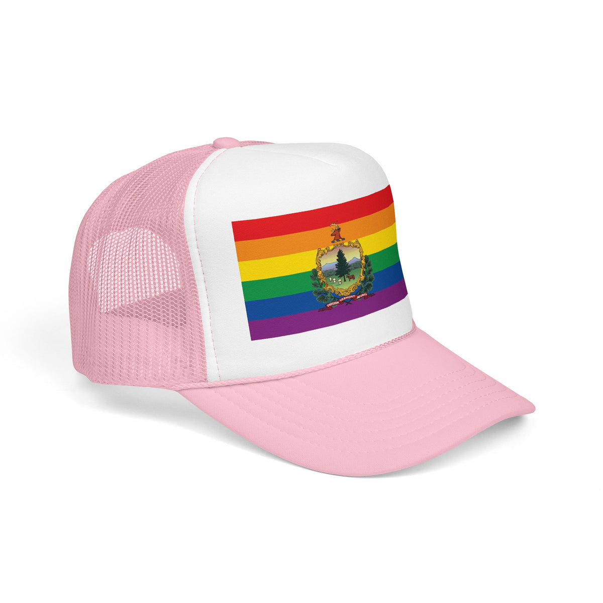 Vermont Rainbow Pride Flag "UNITED" Printed Foam Trucker Hat, Several Color Options