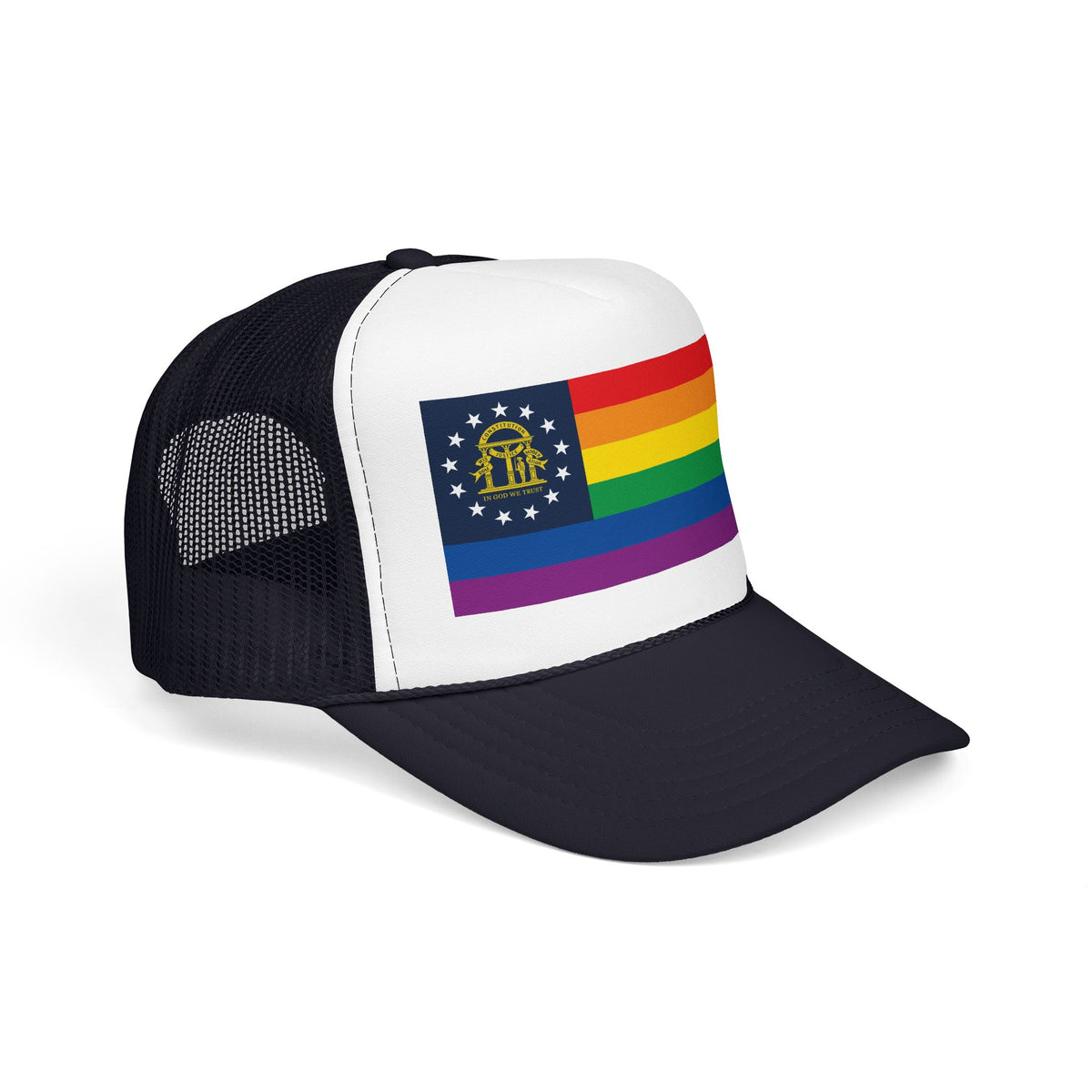 Georgia Rainbow Pride Flag "UNITED" Printed Foam Trucker Hat, Several Color Options