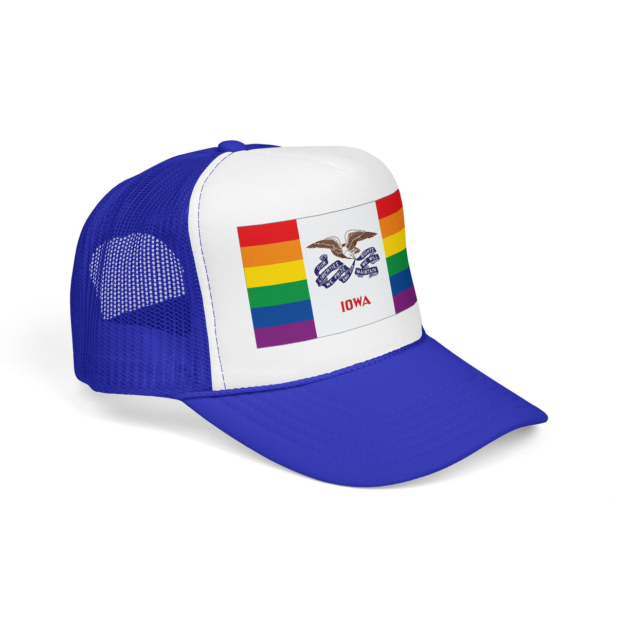 Iowa Rainbow Pride Flag "UNITED" Printed Foam Trucker Hat, Several Color Options