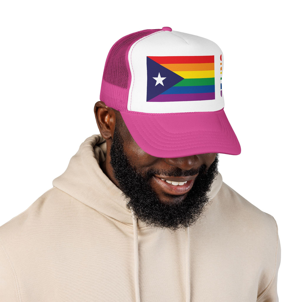 Puerto Rico Rainbow Pride Flag "UNITED" Printed Foam Trucker Hat, Several Color Options