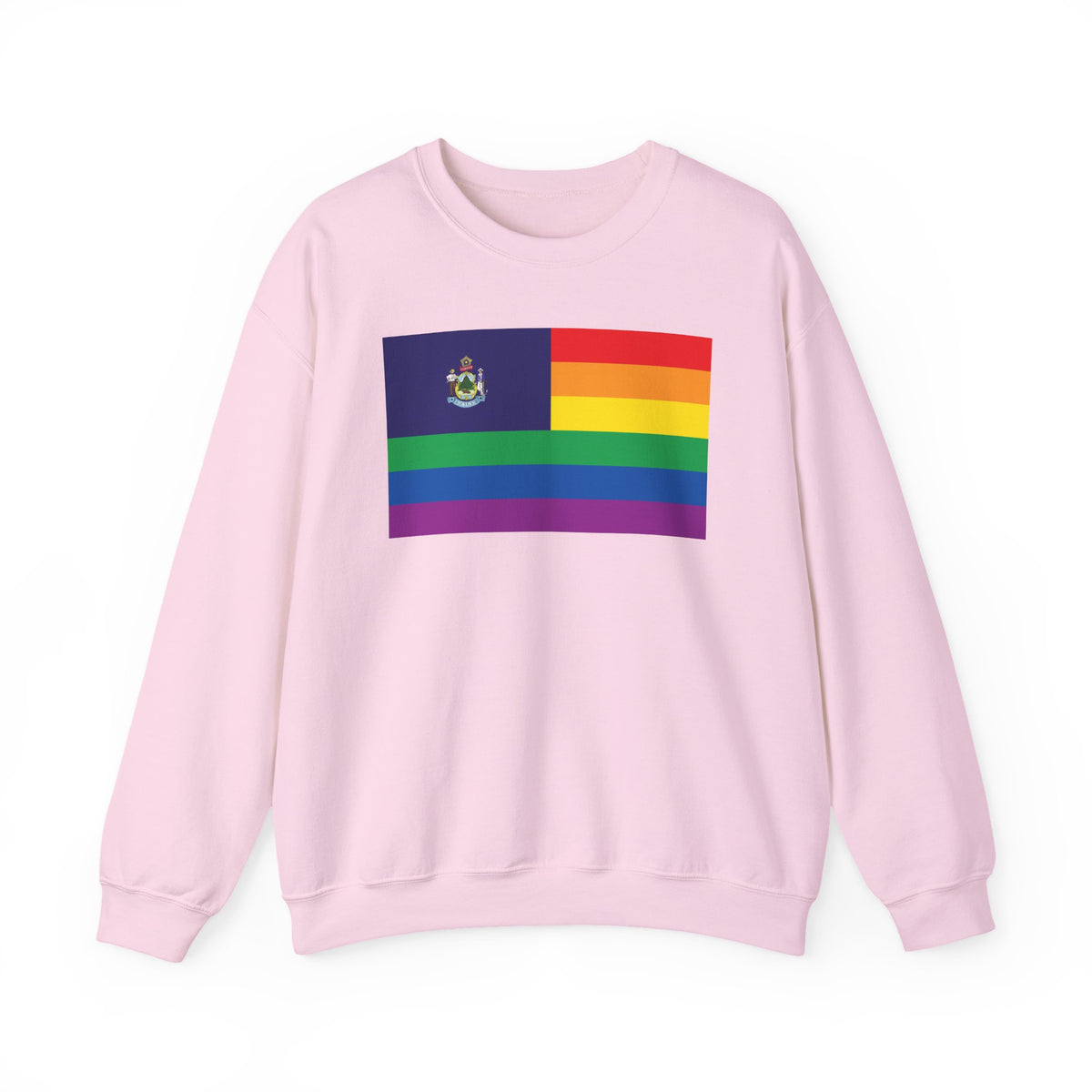 Maine Rainbow Pride Flag Unisex Crewneck Sweatshirt, White, Black or Light Pink