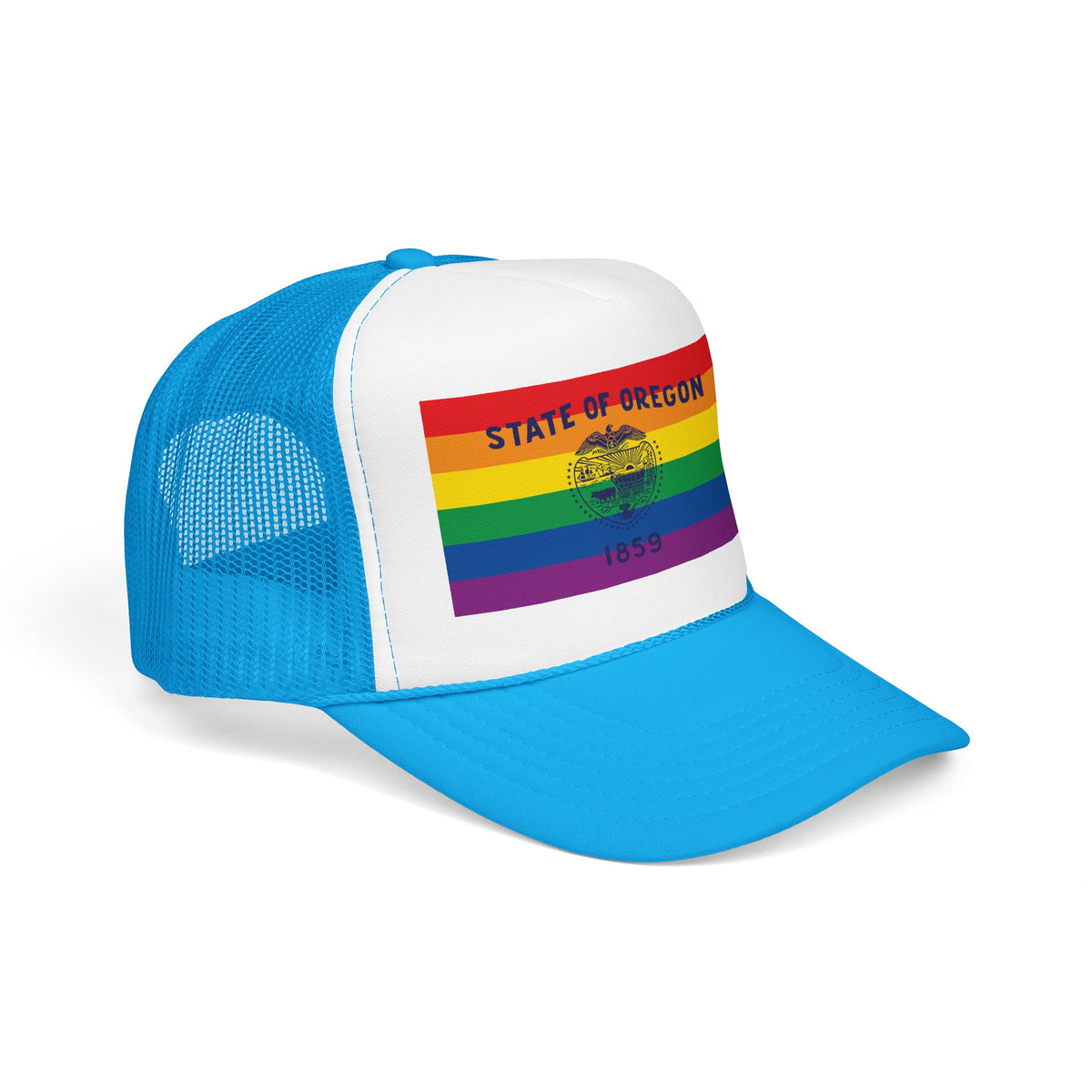 Oregon Rainbow Pride Flag "UNITED" Printed Foam Trucker Hat, Several Color Options
