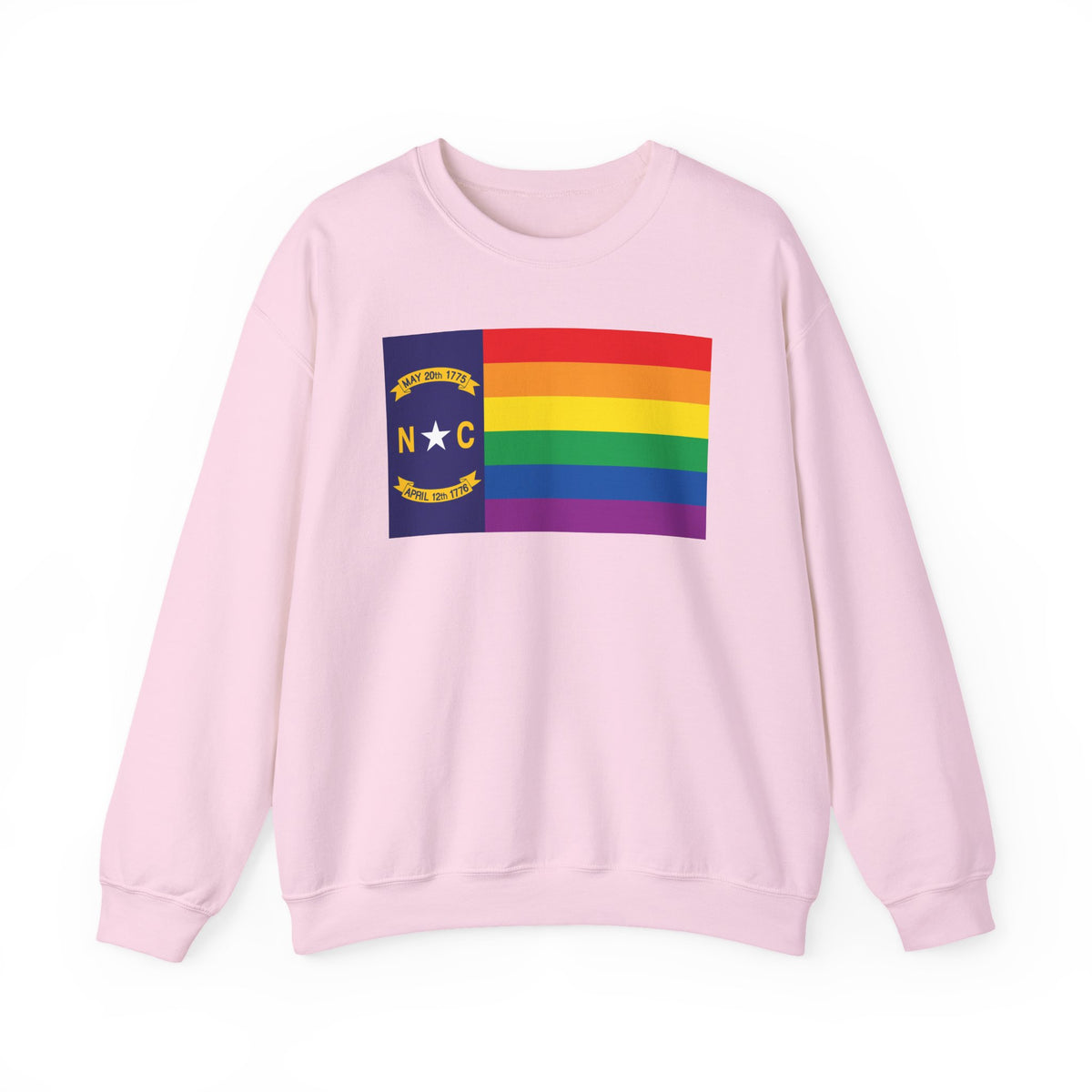 North Carolina Rainbow Pride Flag Unisex Crewneck Sweatshirt, White, Black or Light Pink