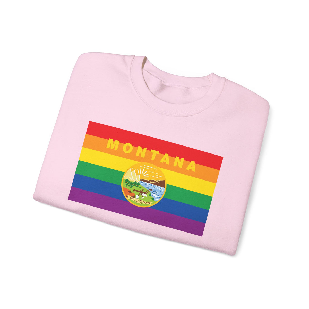 Montana Rainbow Pride Flag Unisex Crewneck Sweatshirt, White, Black or Light Pink