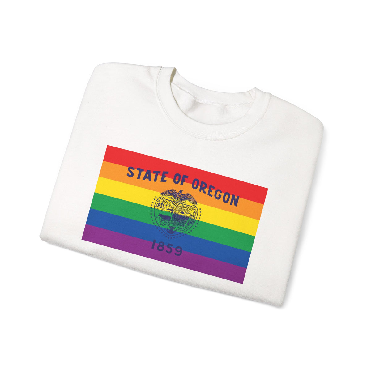 Oregon Rainbow Pride Flag Unisex Crewneck Sweatshirt, White, Black or Light Pink