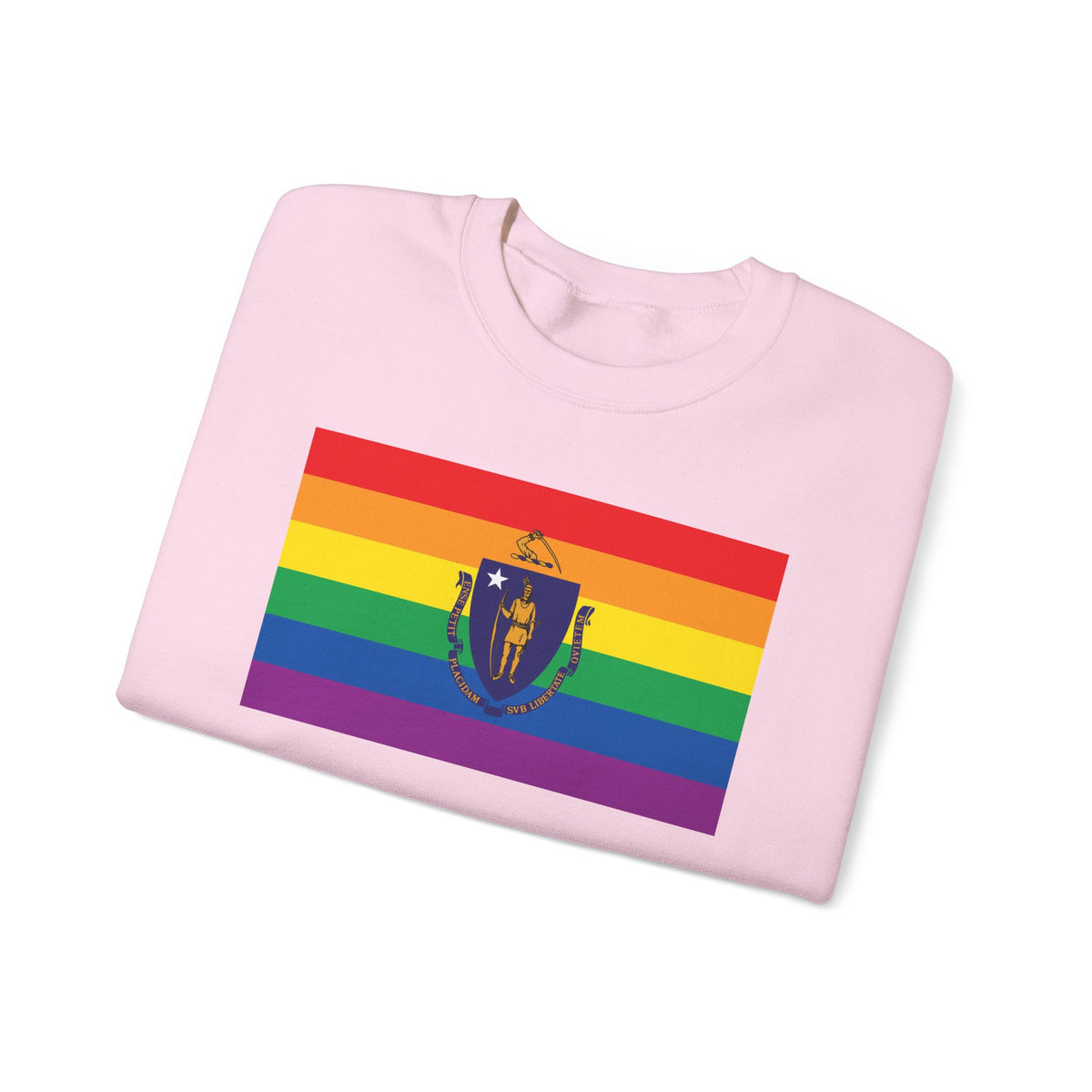 Massachusetts Rainbow Pride Flag Unisex Crewneck Sweatshirt, White, Black or Light Pink