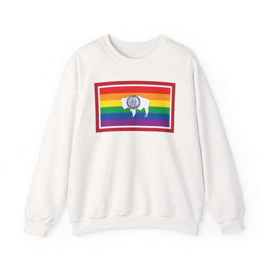 Wyoming Rainbow Pride Flag Unisex Crewneck Sweatshirt, White, Black or Light Pink