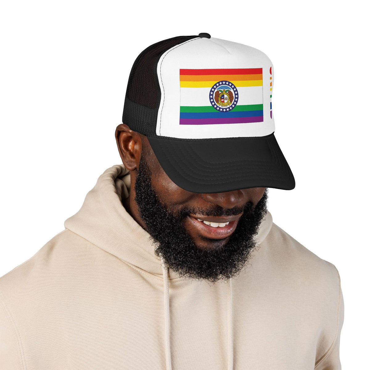 Missouri Rainbow Pride Flag "UNITED" Printed Foam Trucker Hat, Several Color Options