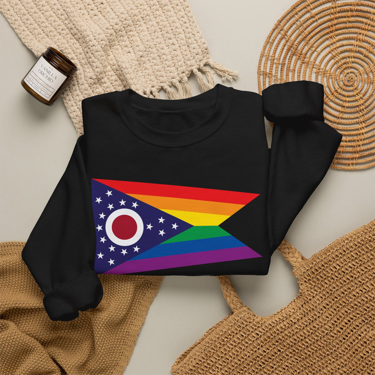 Ohio Rainbow Pride Flag Unisex Crewneck Sweatshirt, White, Black or Light Pink