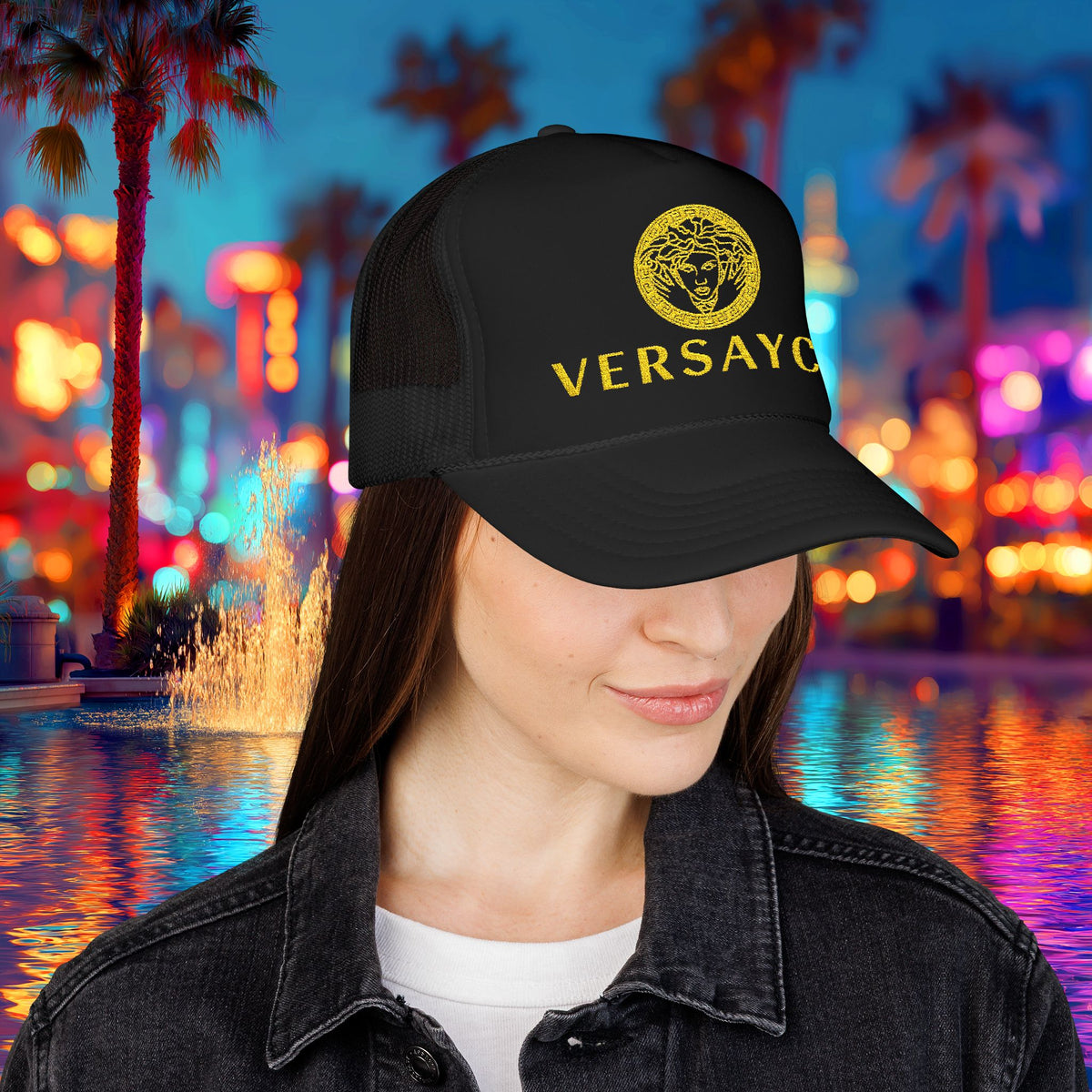 VERSAYCE Gold Logo Embroidered Trucker Hat