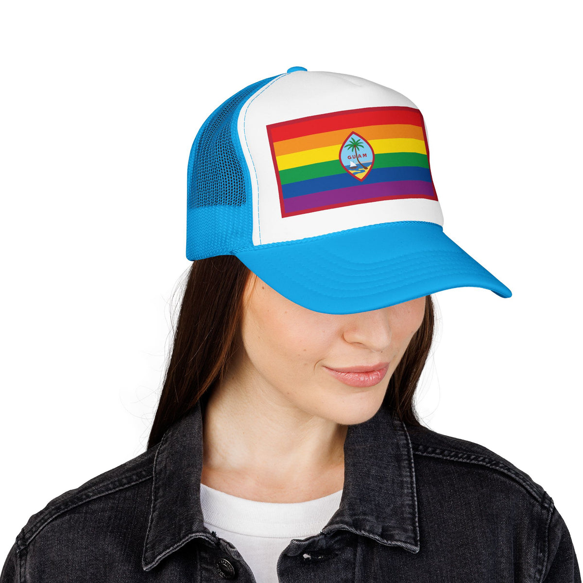 Guam Rainbow Pride Flag "UNITED" Printed Foam Trucker Hat, Several Color Options